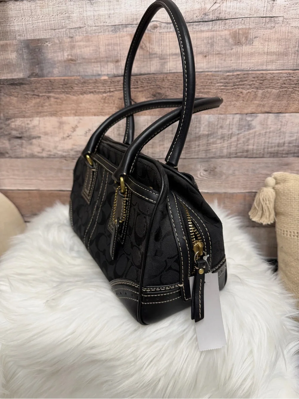 Coach Black On Graphite Signature Print Satchel N/A